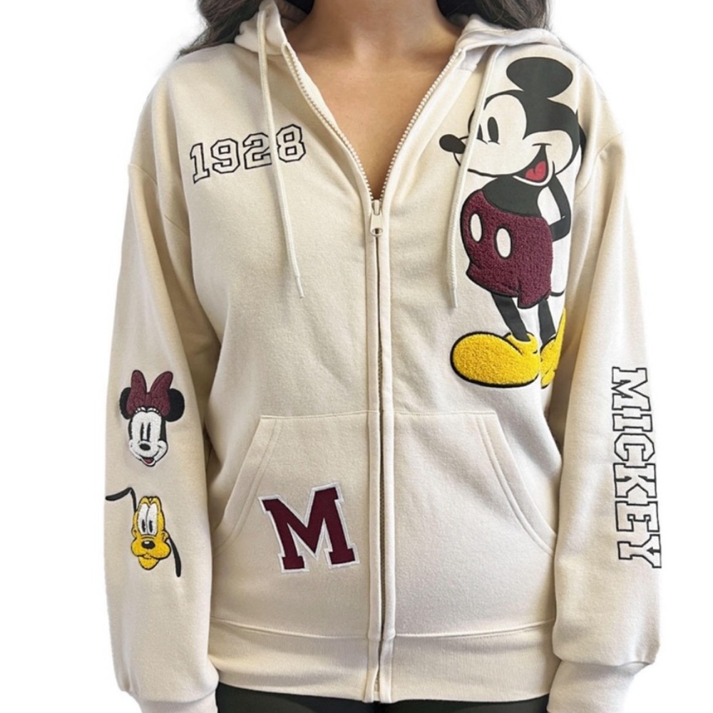 Disney Mickey Mouse Ivory Zip Up Hooded Jacket Womens‎ Size XXL